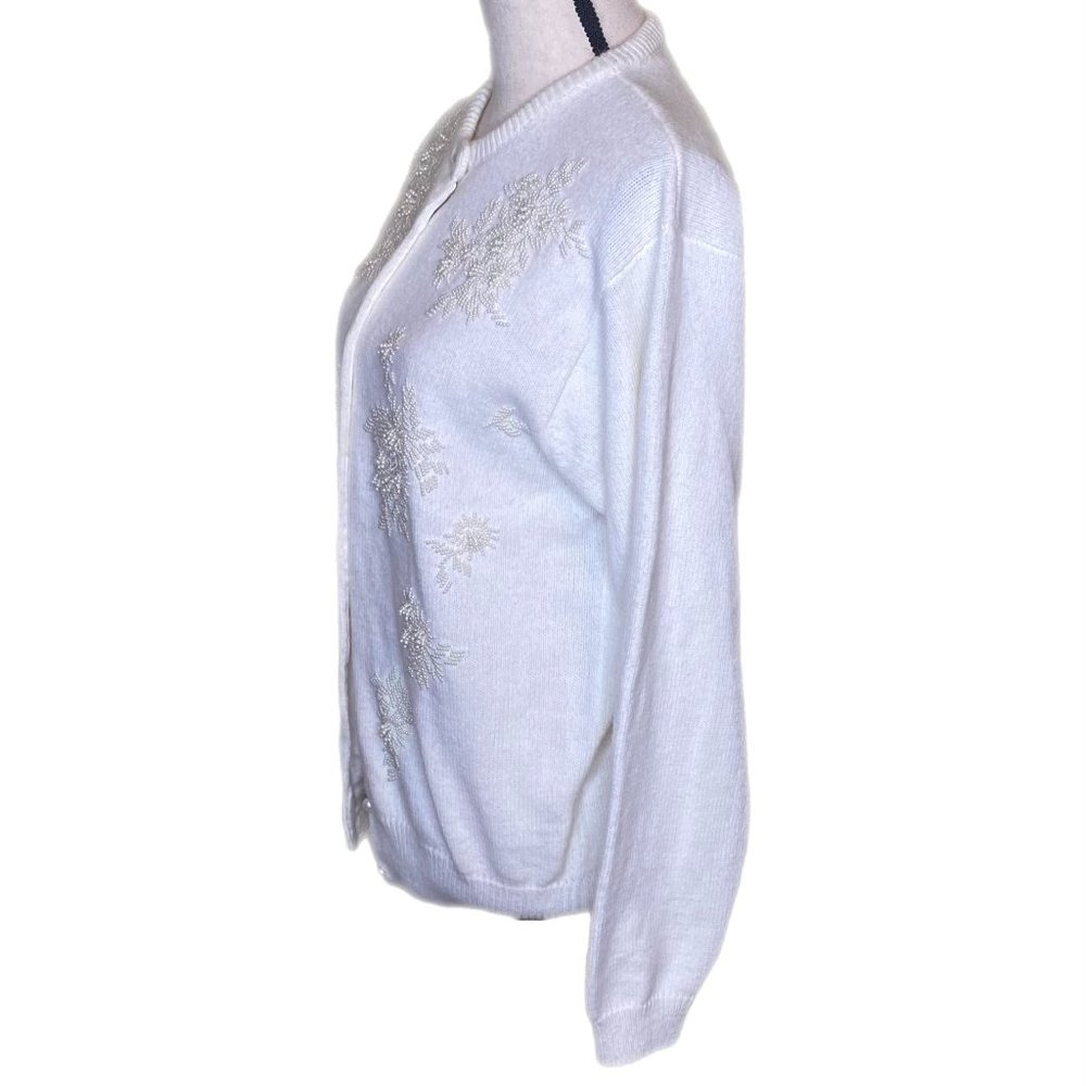 Alfred Dunner Womens Long Sleeve Cream Embellished Cardigan Sweater Size M - Picture 3 of 9